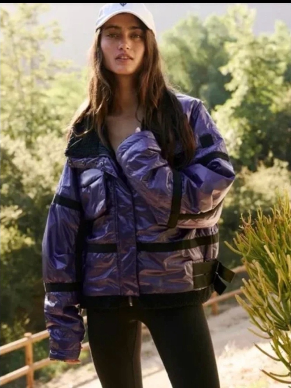 FP Movement by Free People Shiny Purple Puffer Jacket with Black Accents